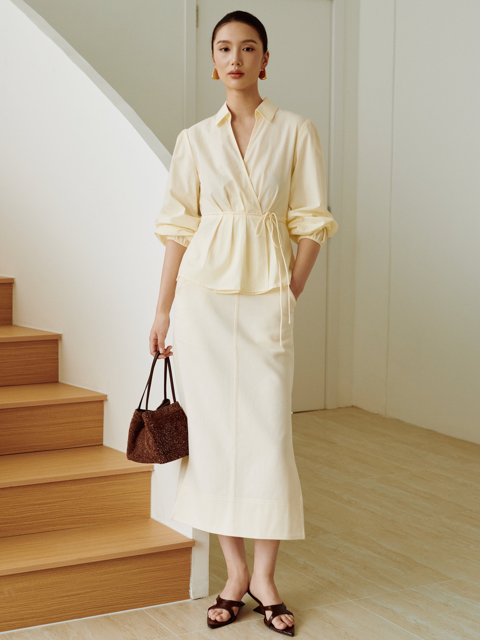 Gentle Denim Column Skirt in Cream (Preview)