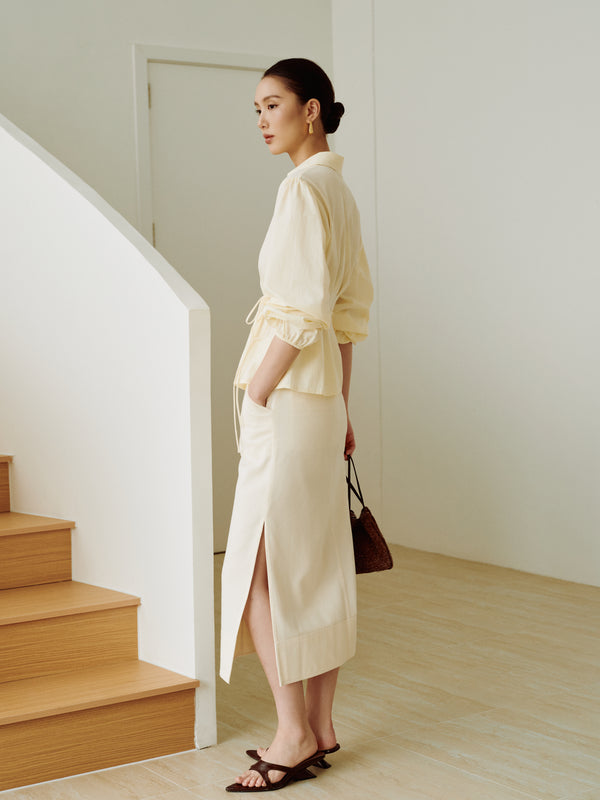 Gentle Denim Column Skirt in Cream (Preview)