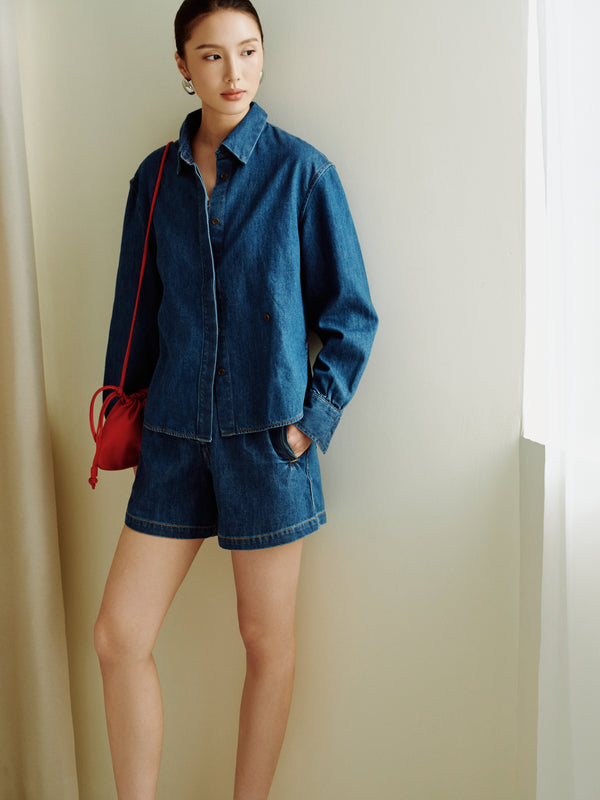 Gentle Denim Multiway Buttondown Shirt in Dark Blue (Preview)