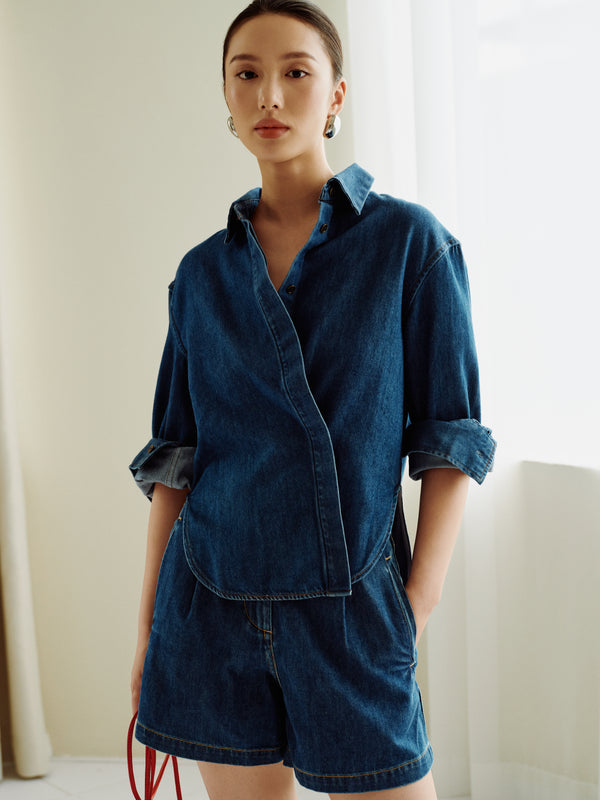 Gentle Denim Multiway Buttondown Shirt in Dark Blue (Preview)