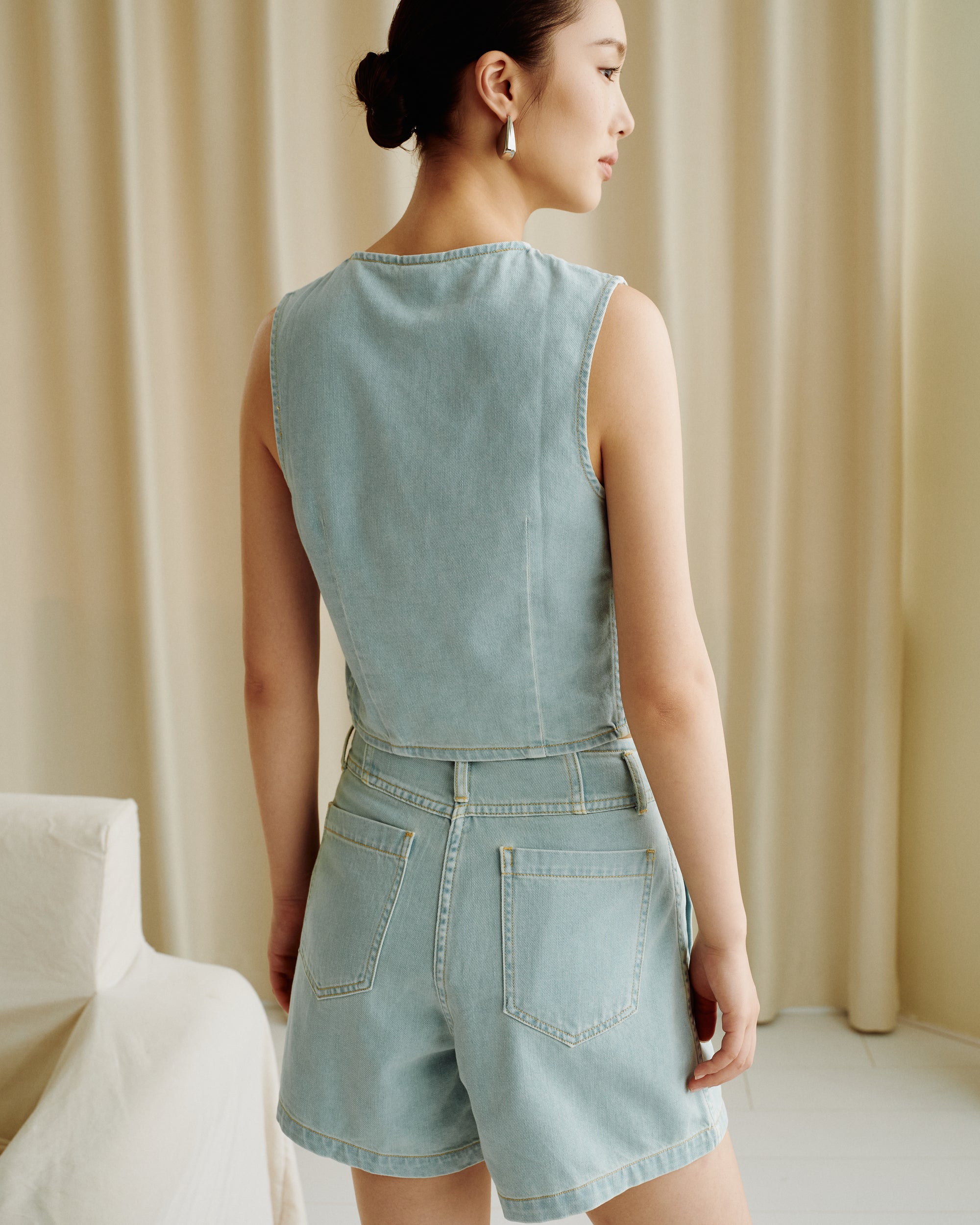 Gentle Denim Overlay Vest in Light Blue (Preview)