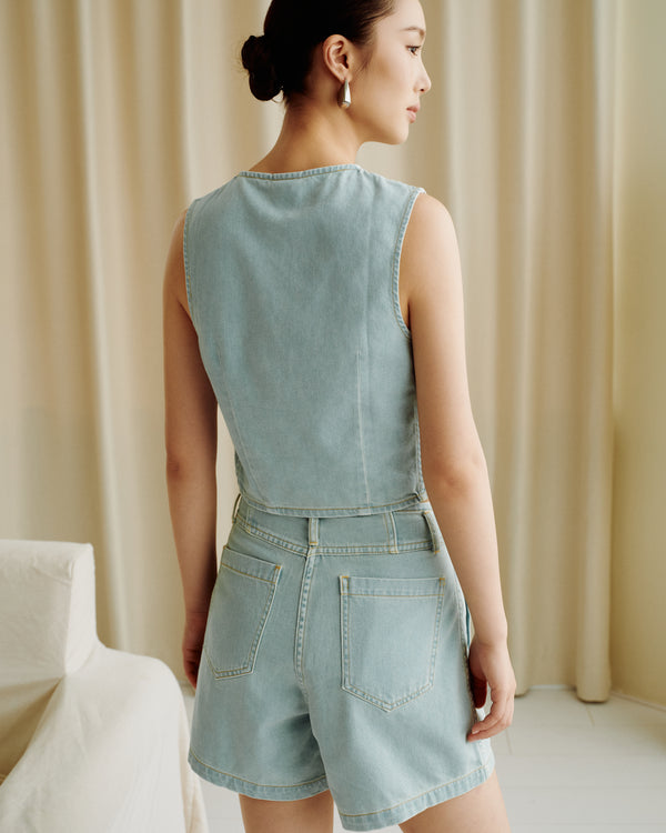 Gentle Denim Overlay Vest in Light Blue (Preview)