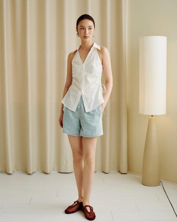 Gentle Denim A-line Shorts in Light Blue (Preview)