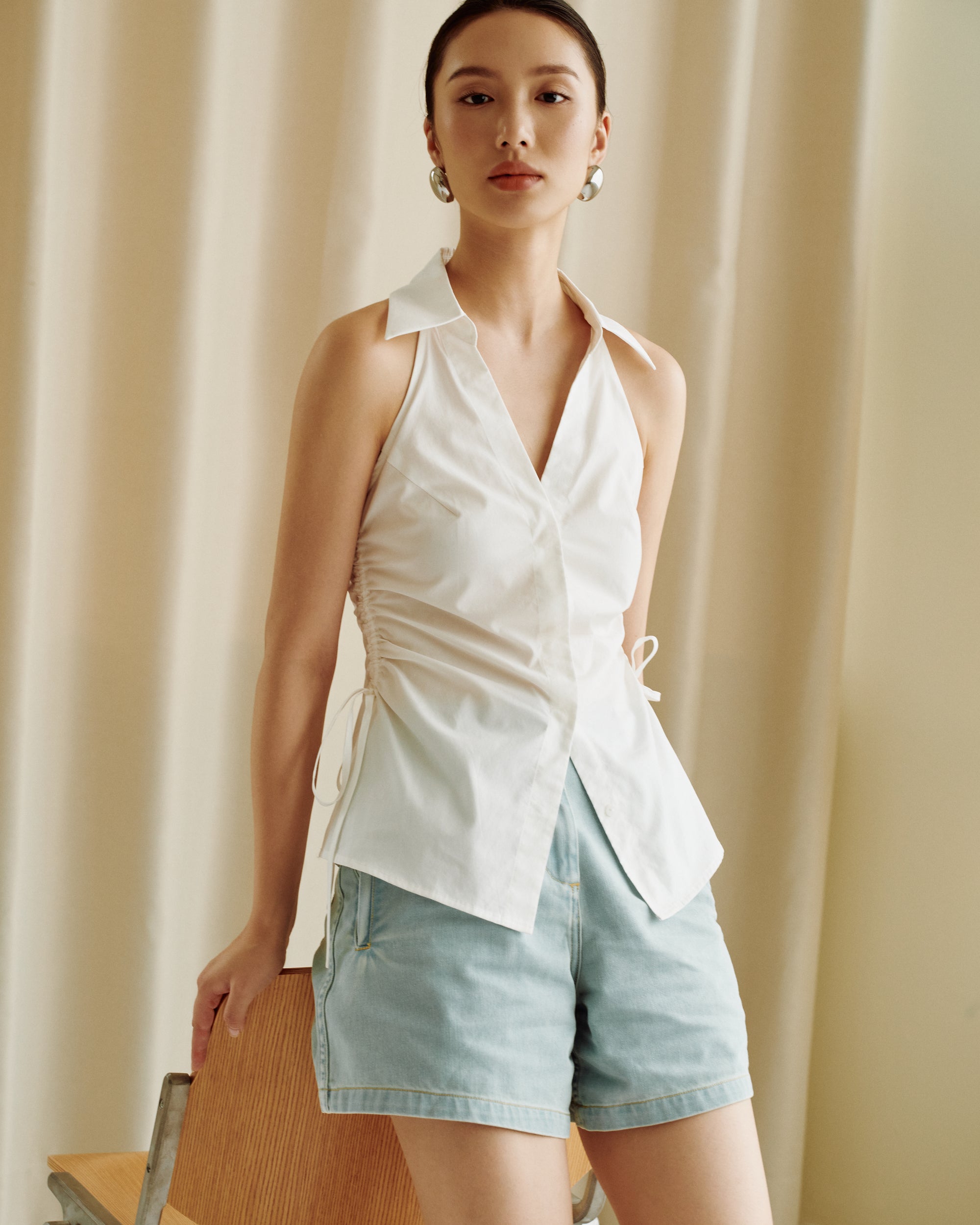 Gentle Denim A-line Shorts in Light Blue (Preview)