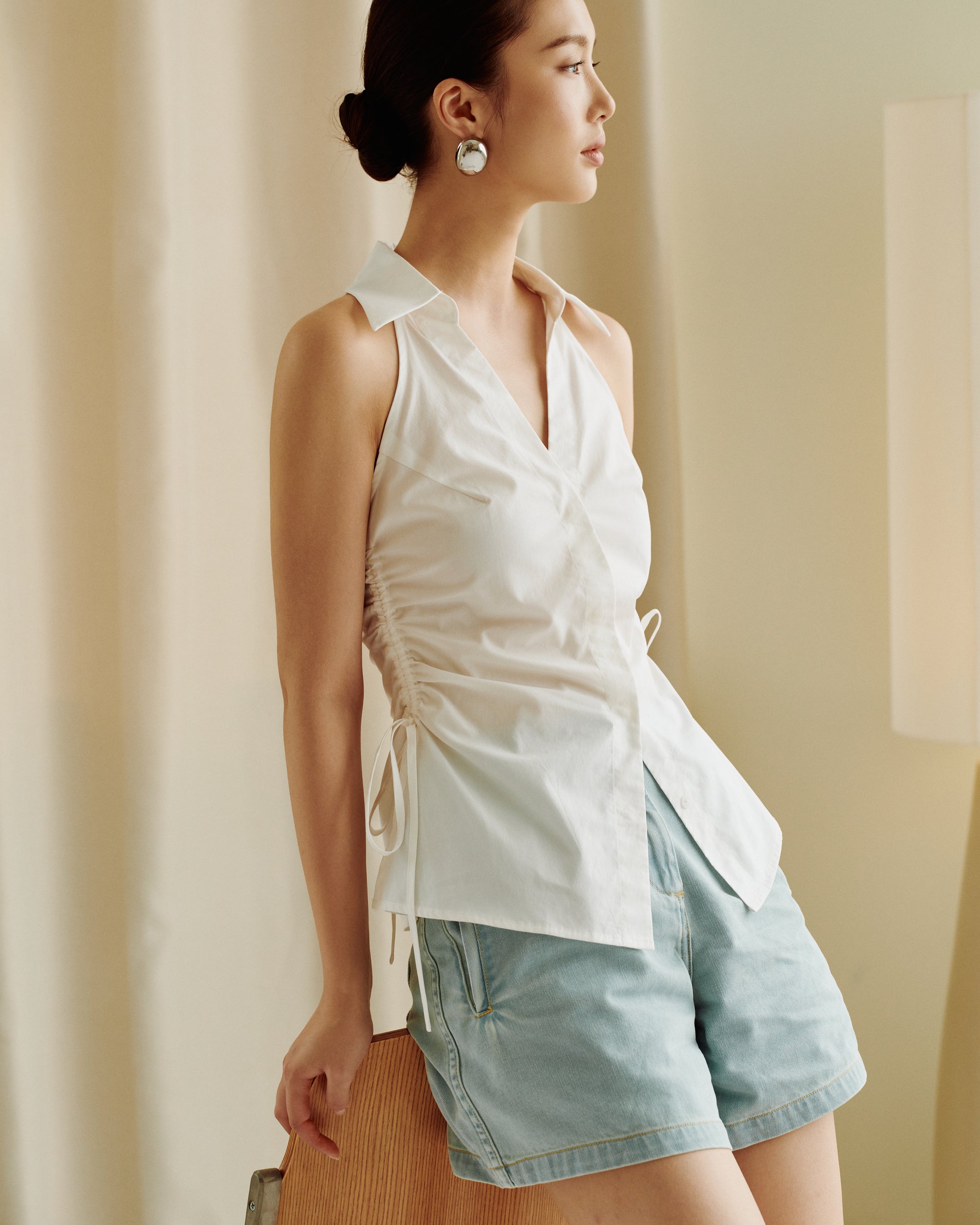 Gentle Denim A-line Shorts in Light Blue (Preview)