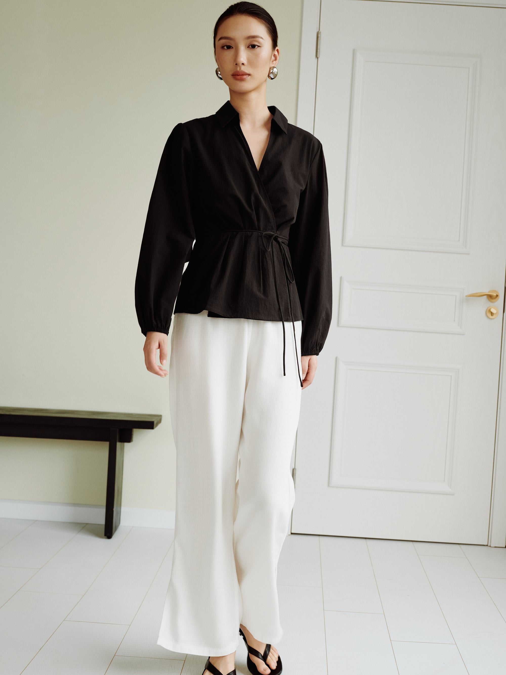 Cotton Classics Tie-Wrap Shirt in Black