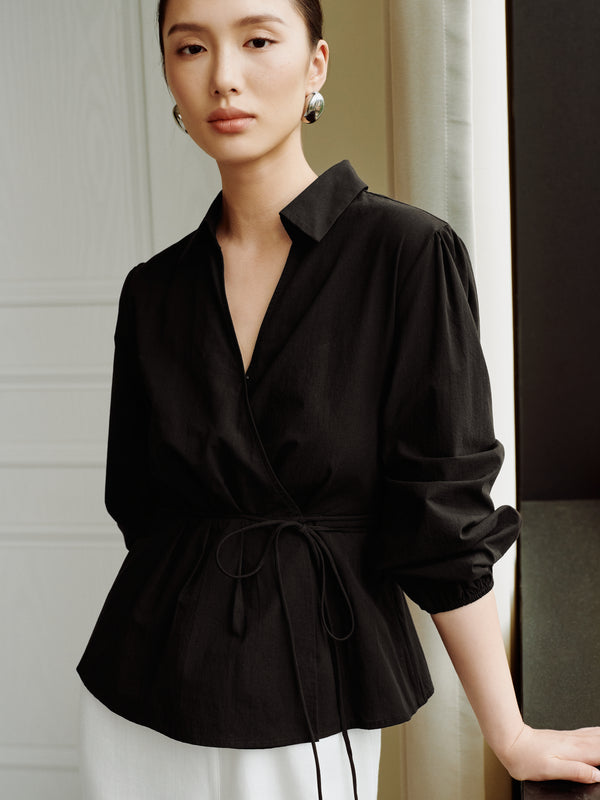 Cotton Classics Tie-Wrap Shirt in Black