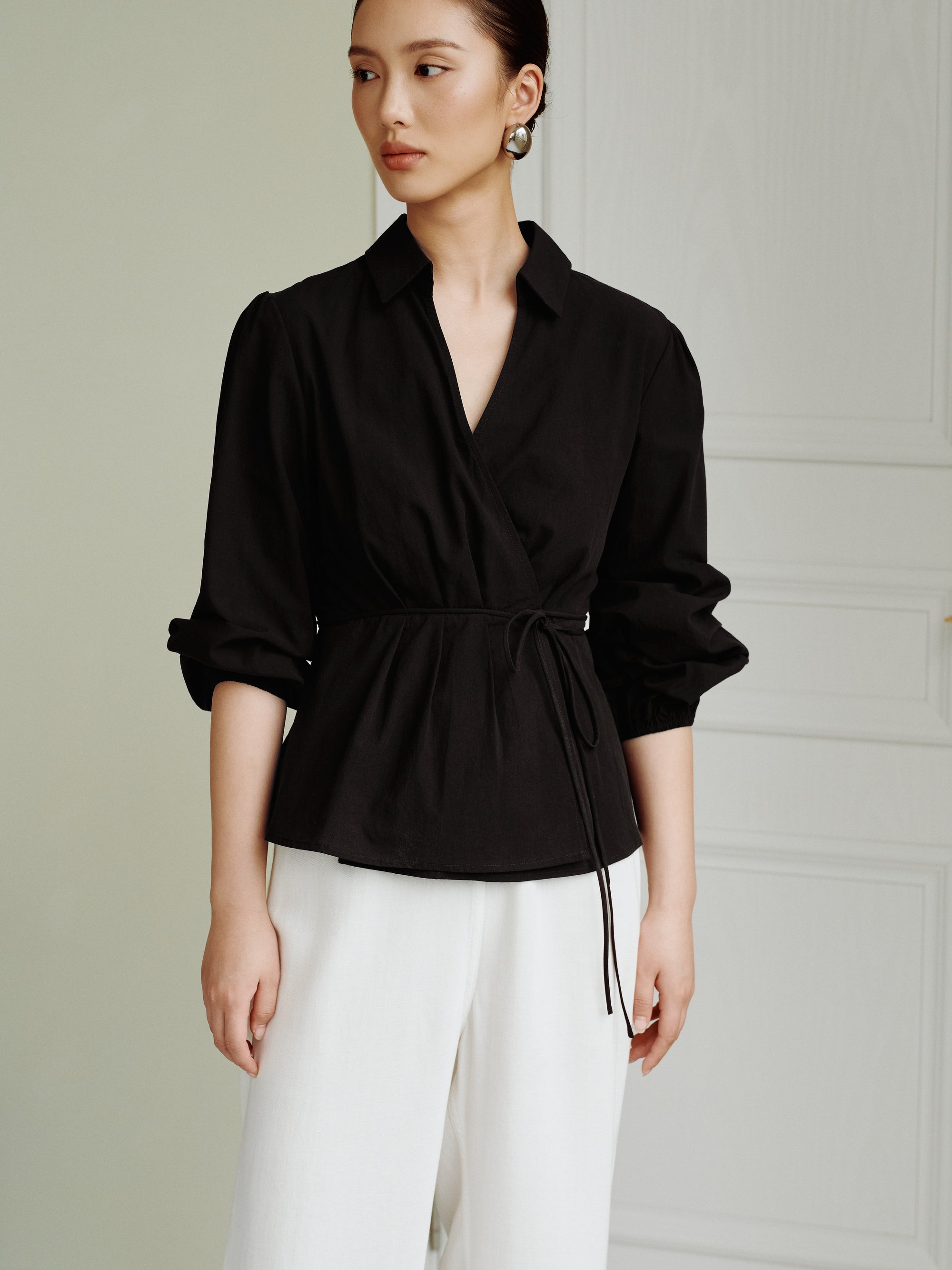 Cotton Classics Tie-Wrap Shirt in Black