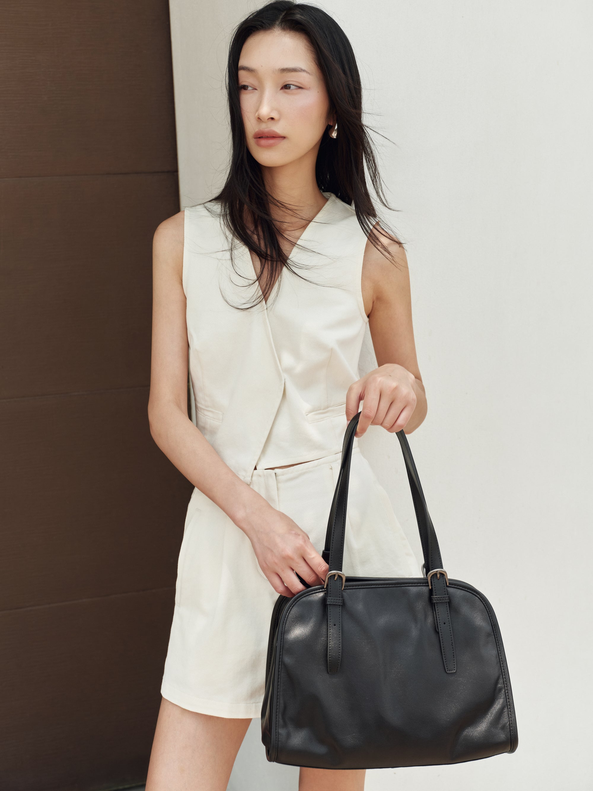 Gentle Denim Overlay Vest in Cream