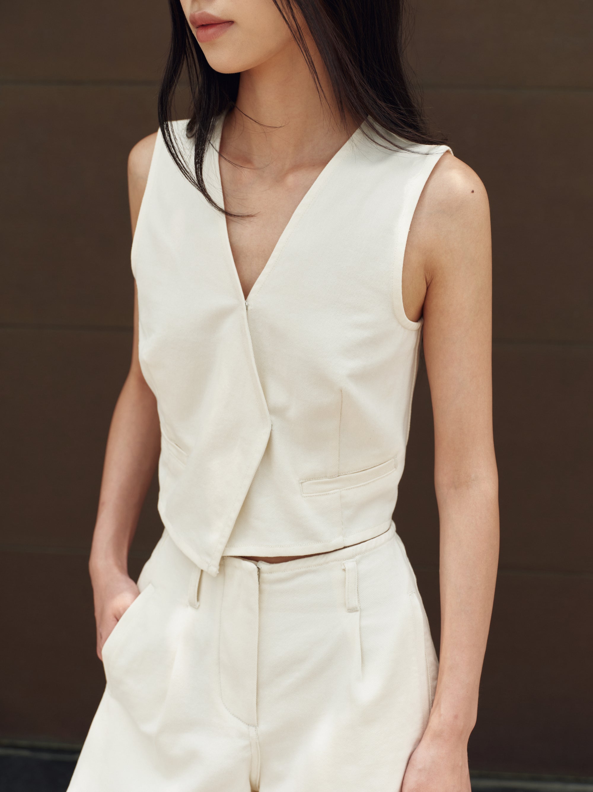 Gentle Denim Overlay Vest in Cream