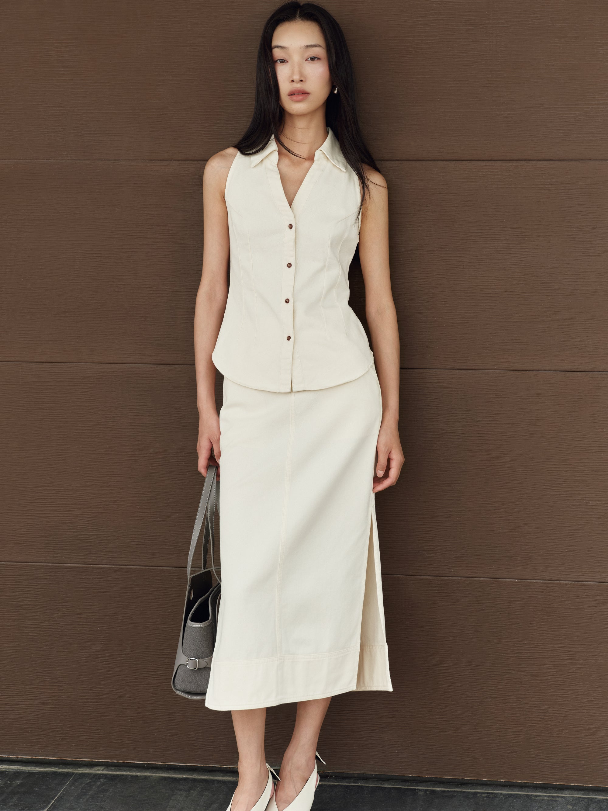 Gentle Denim Column Skirt in Cream (Preview)
