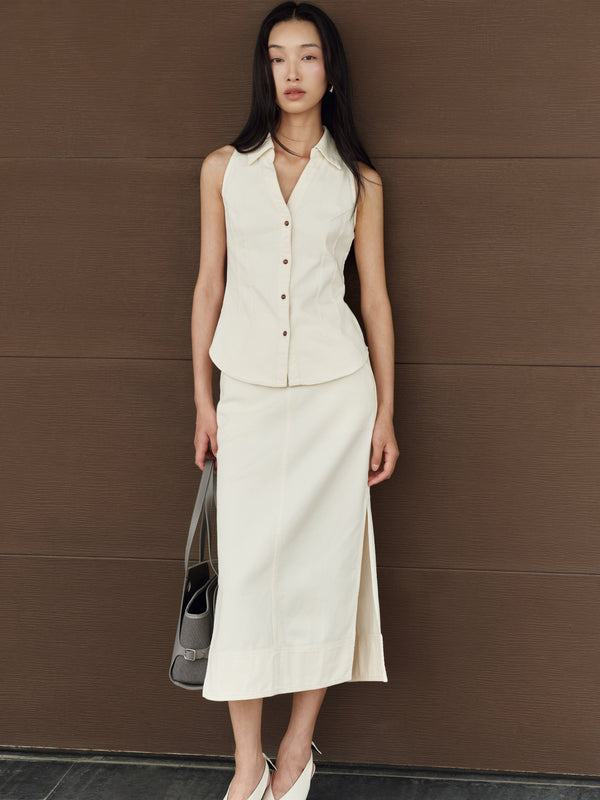 Gentle Denim Column Skirt in Cream (Preview)