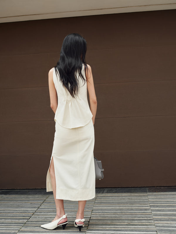 Gentle Denim Column Skirt in Cream (Preview)