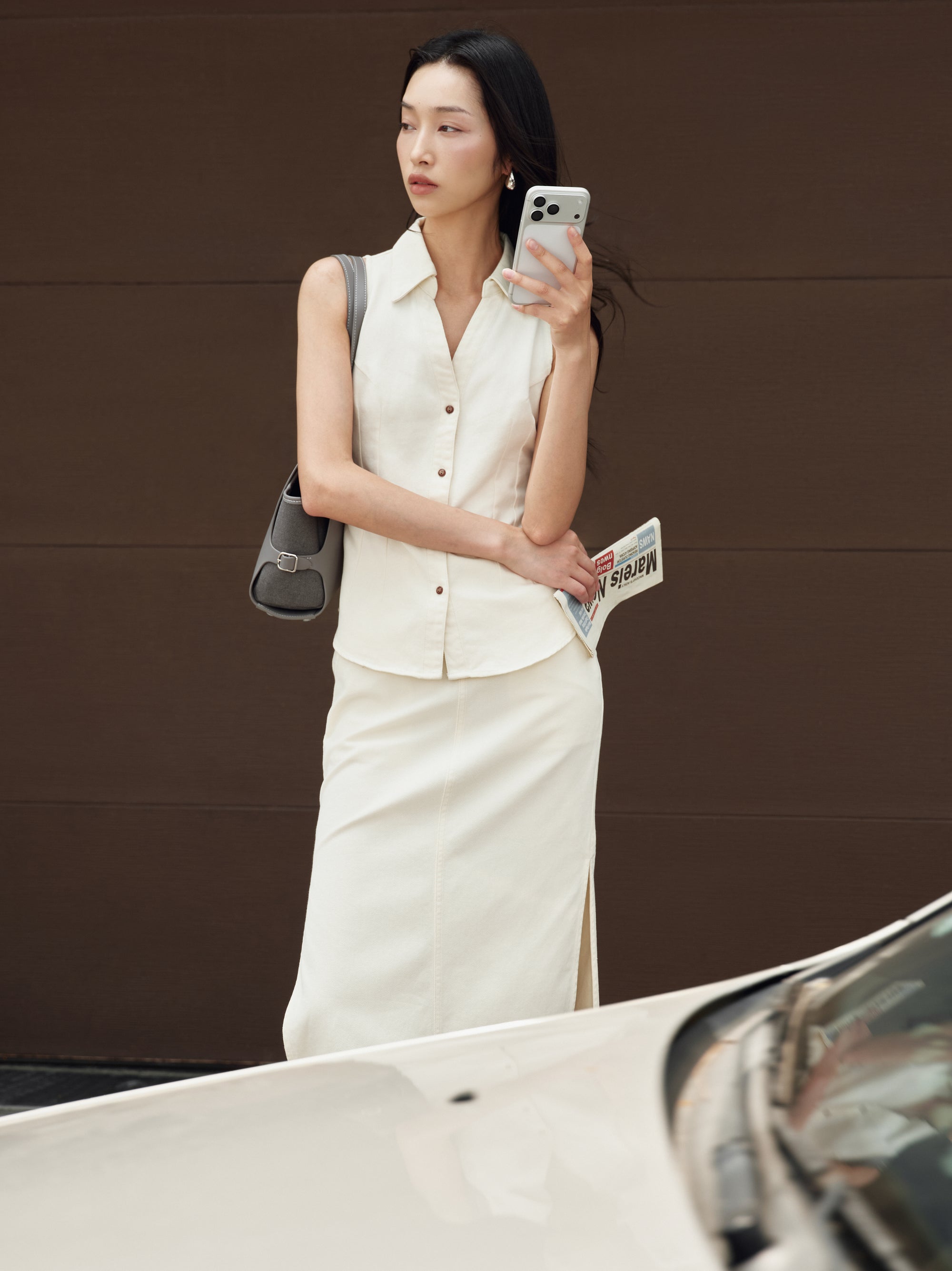Gentle Denim Column Skirt in Cream (Preview)