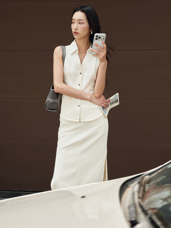 Gentle Denim Column Skirt in Cream (Preview)