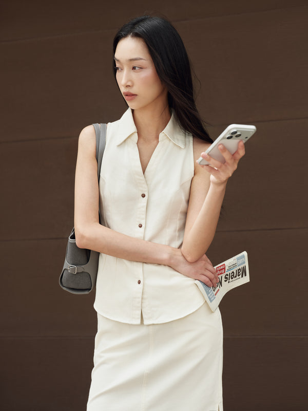 Gentle Denim Column Skirt in Cream (Preview)