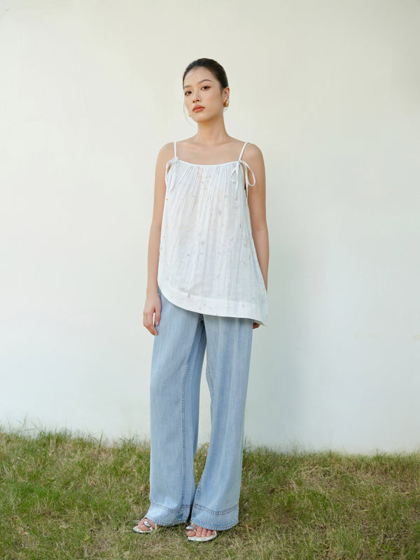 Reversible Neckline Artwear Top in Pale Blue