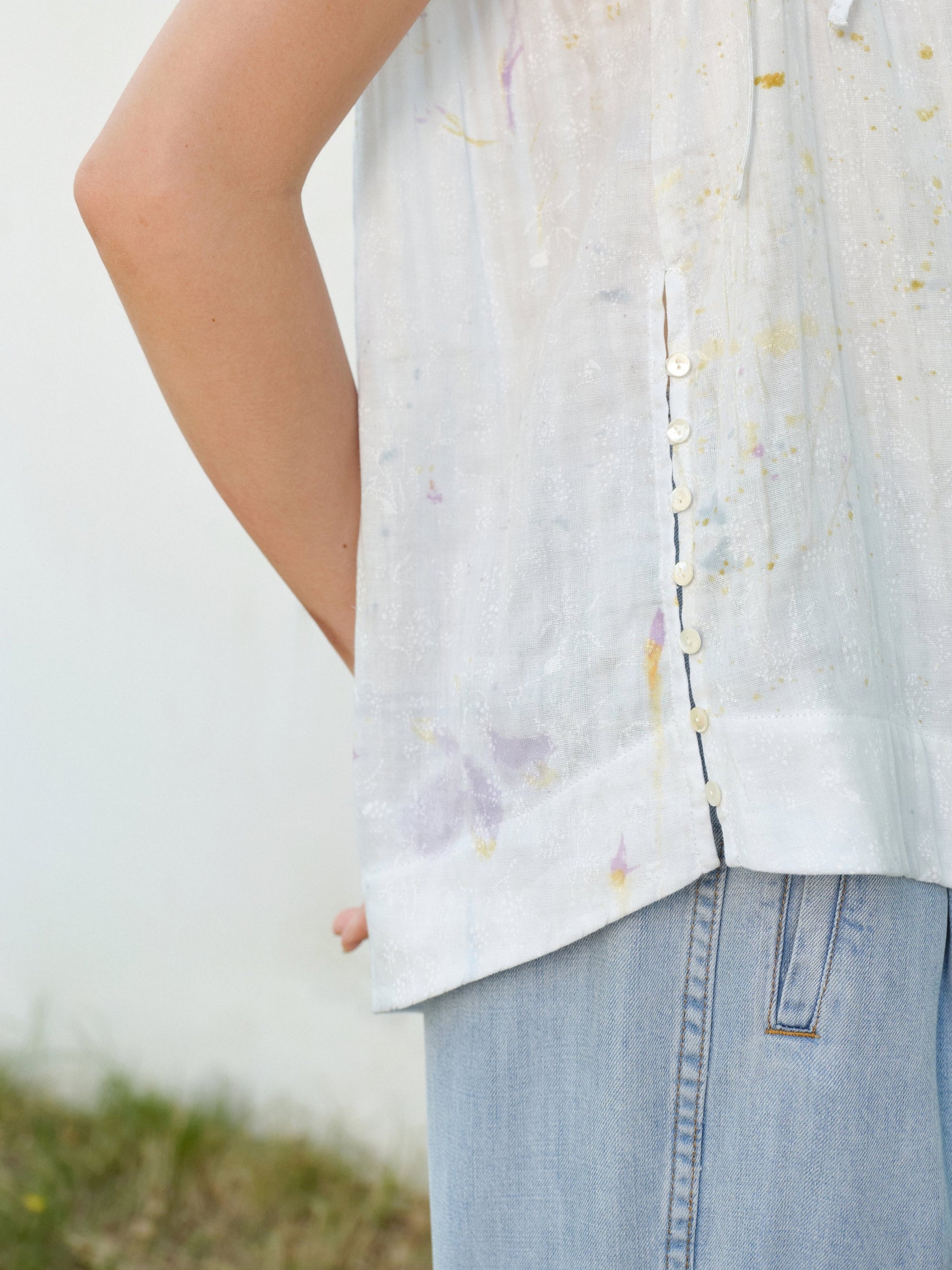 Reversible Neckline Artwear Top in Pale Blue