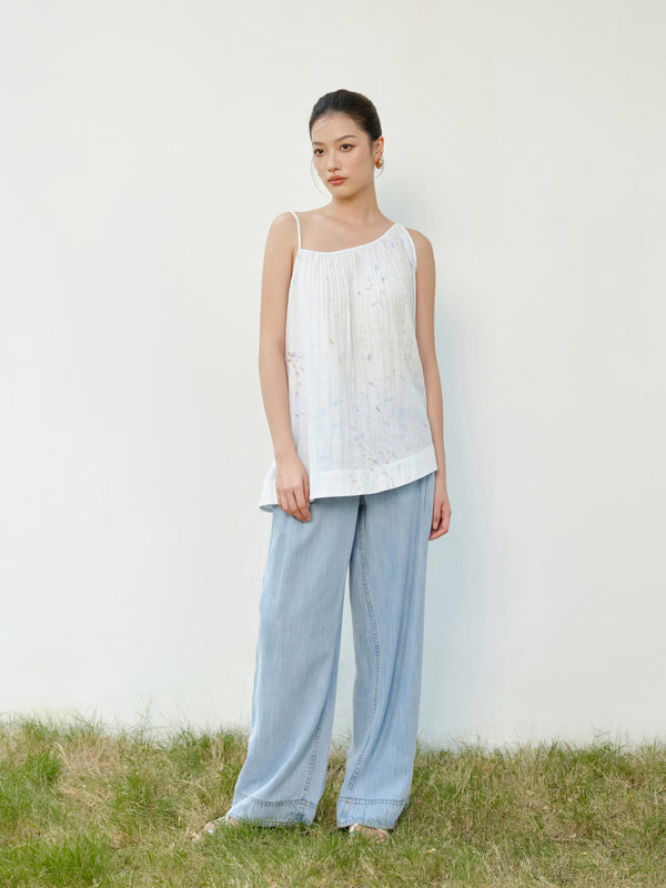 Reversible Neckline Artwear Top in Pale Blue