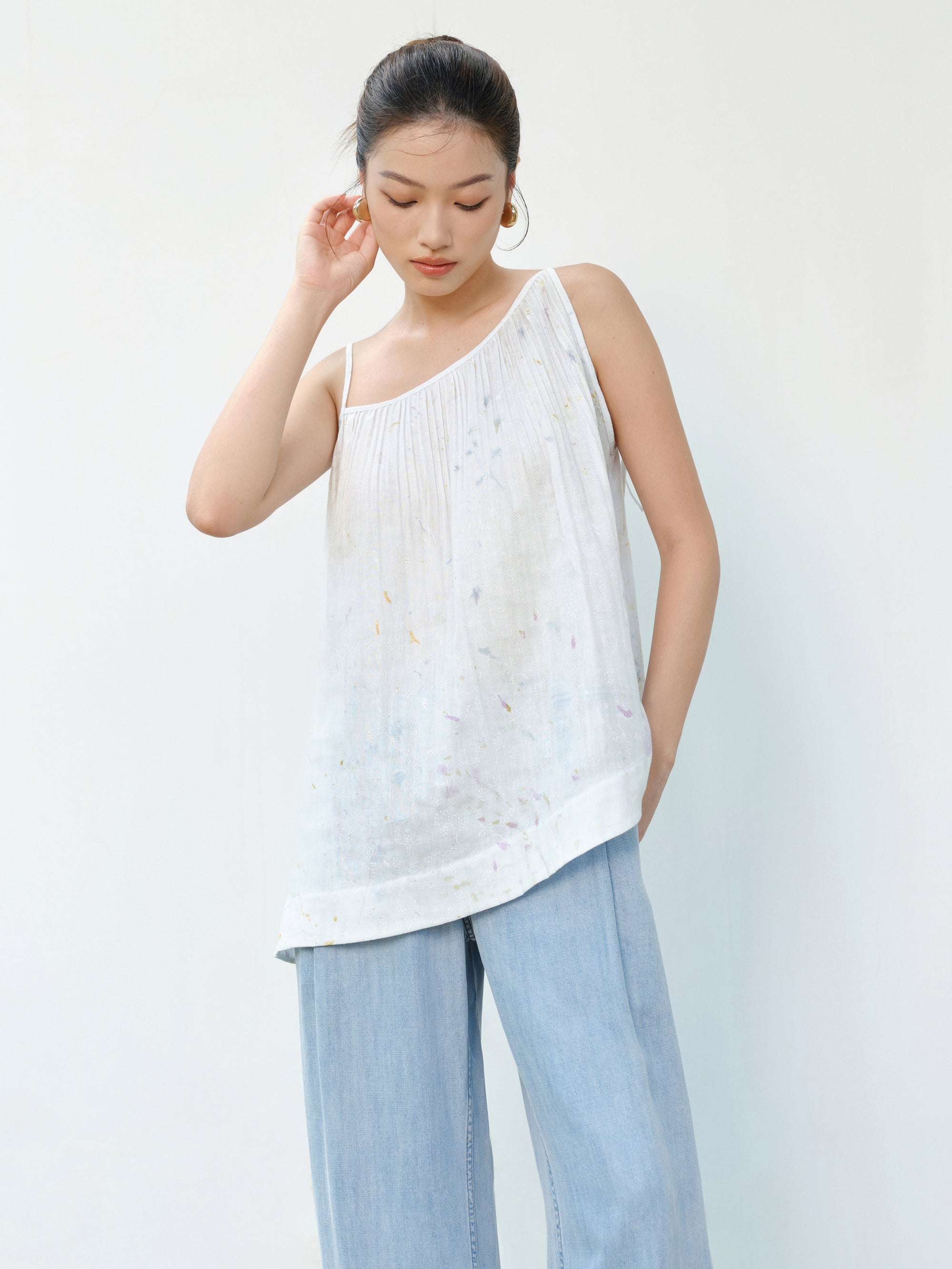 Reversible Neckline Artwear Top in Pale Blue