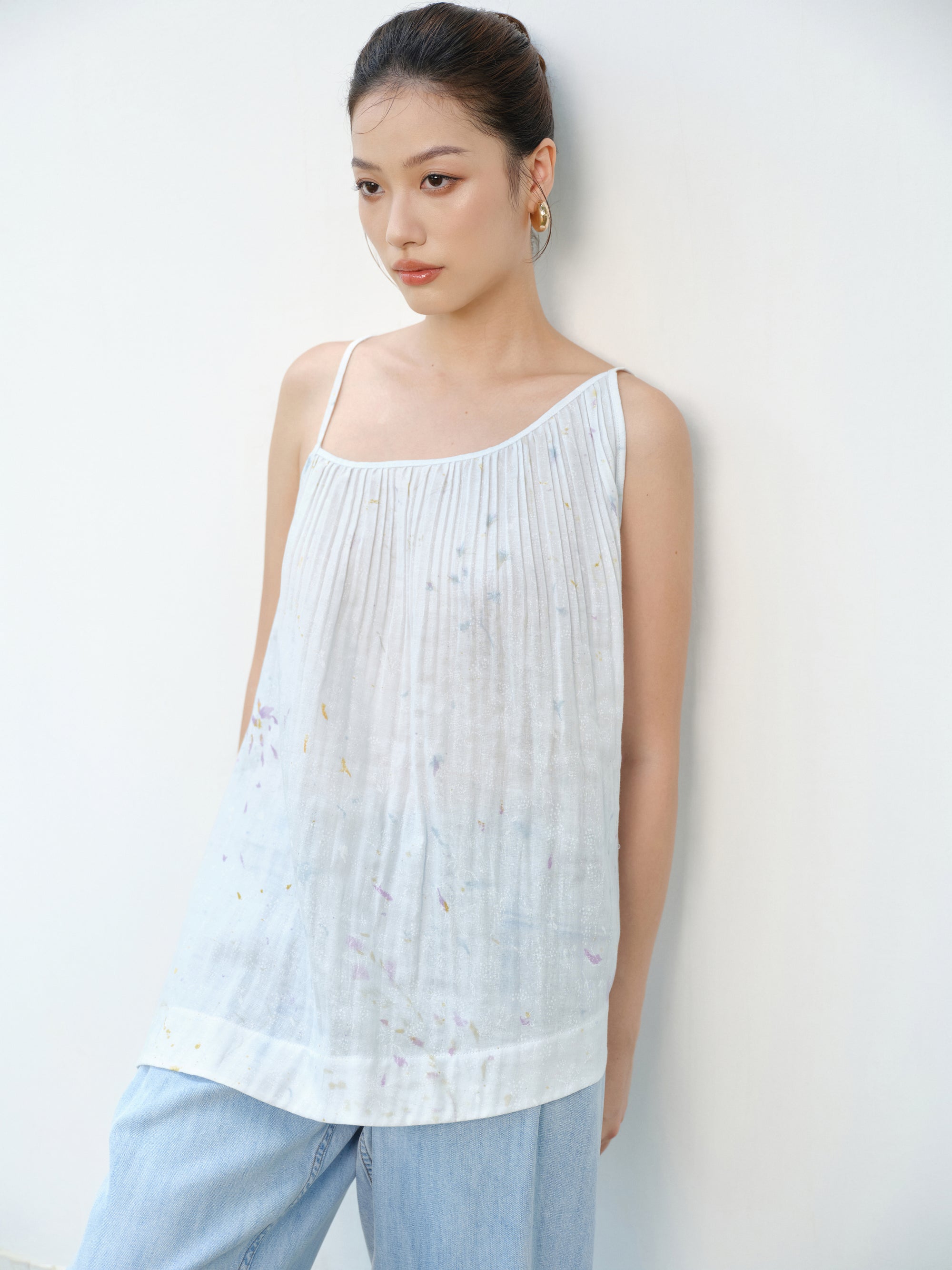 Reversible Neckline Artwear Top in Pale Blue