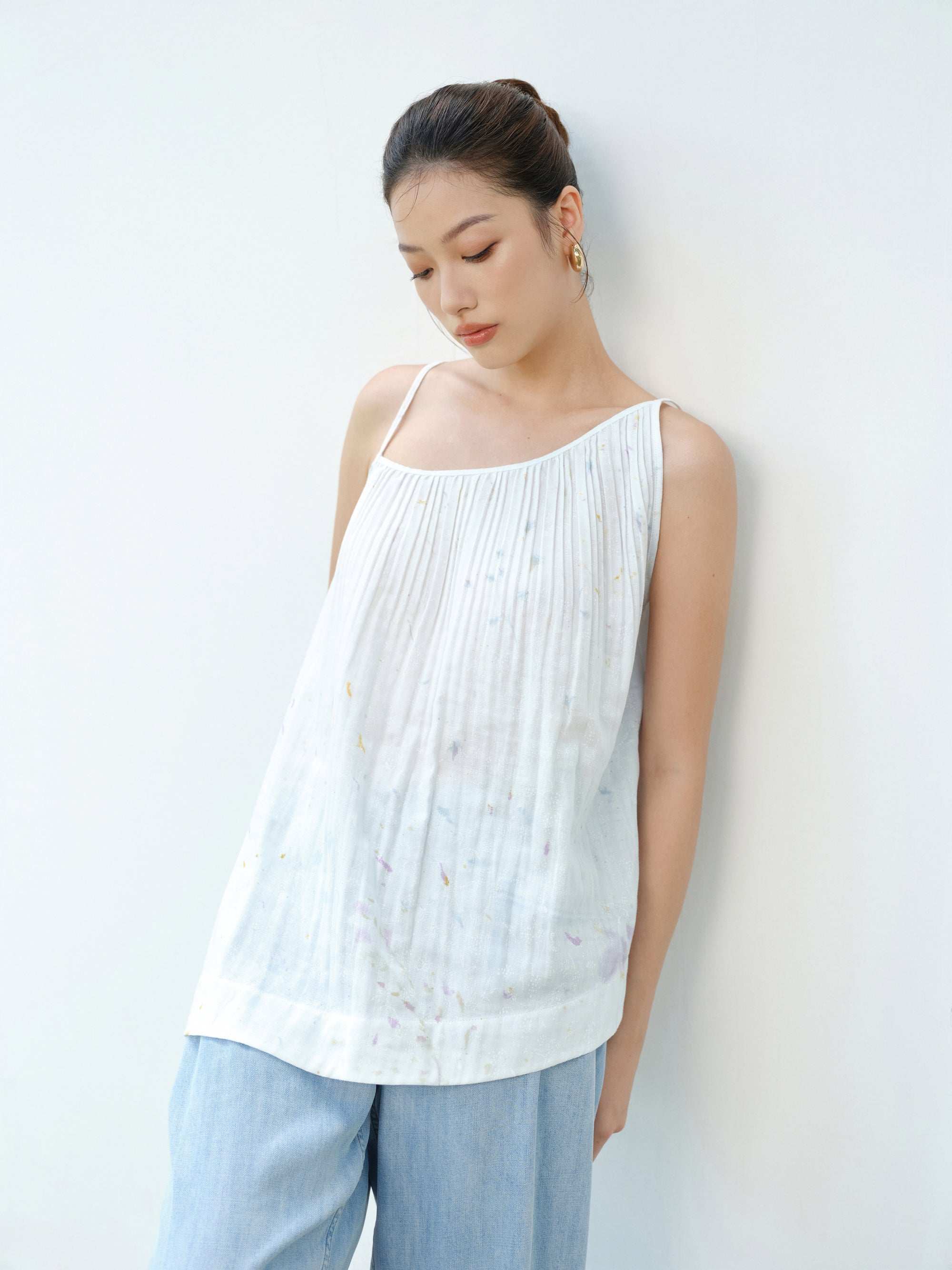 Reversible Neckline Artwear Top in Pale Blue