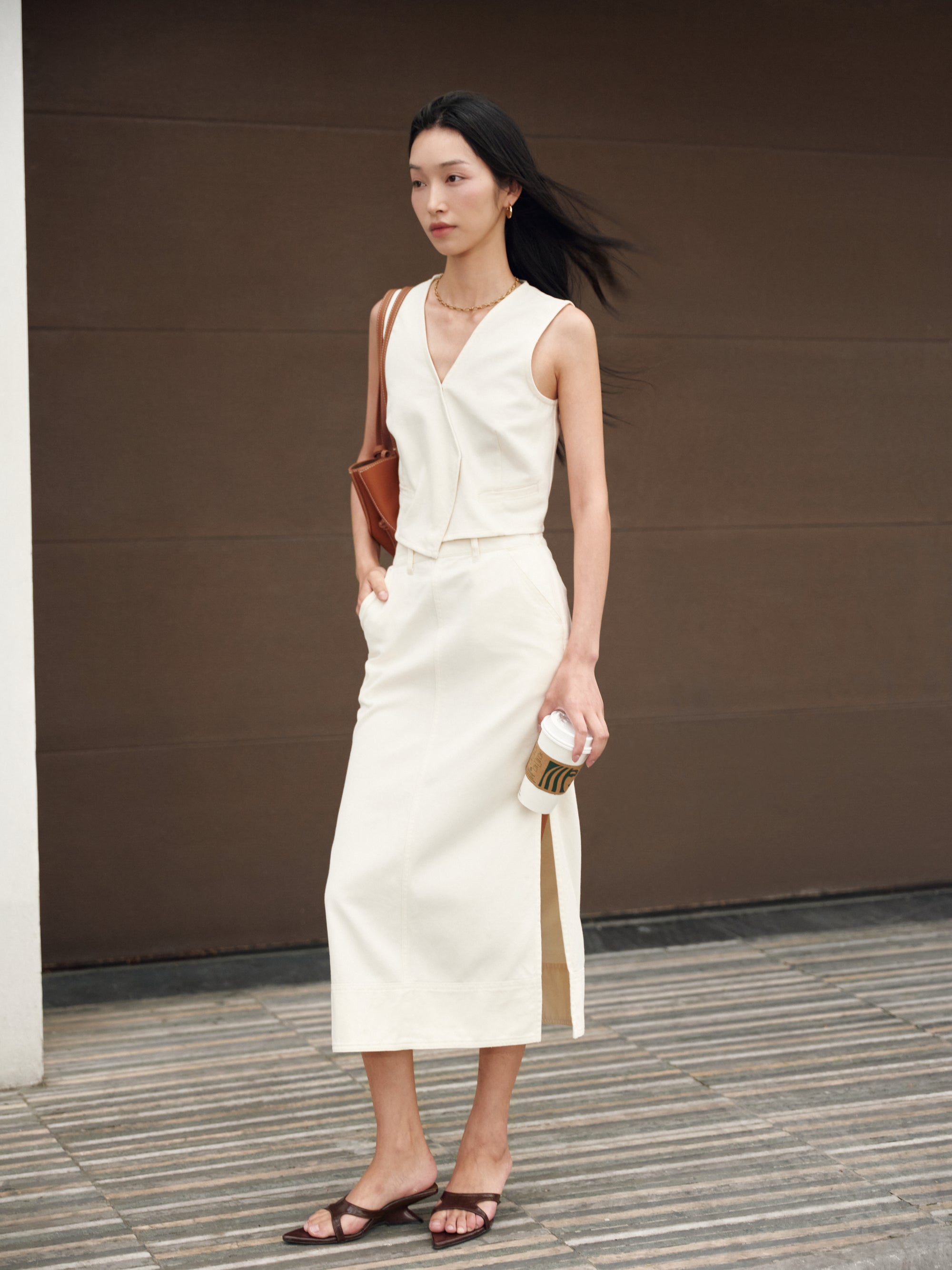 Gentle Denim Column Skirt in Cream (Preview)