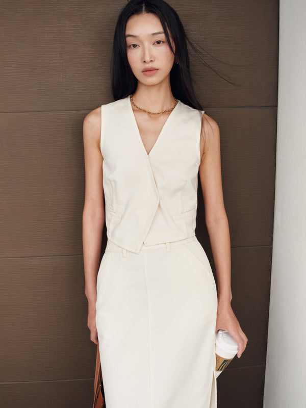 Gentle Denim Column Skirt in Cream (Preview)