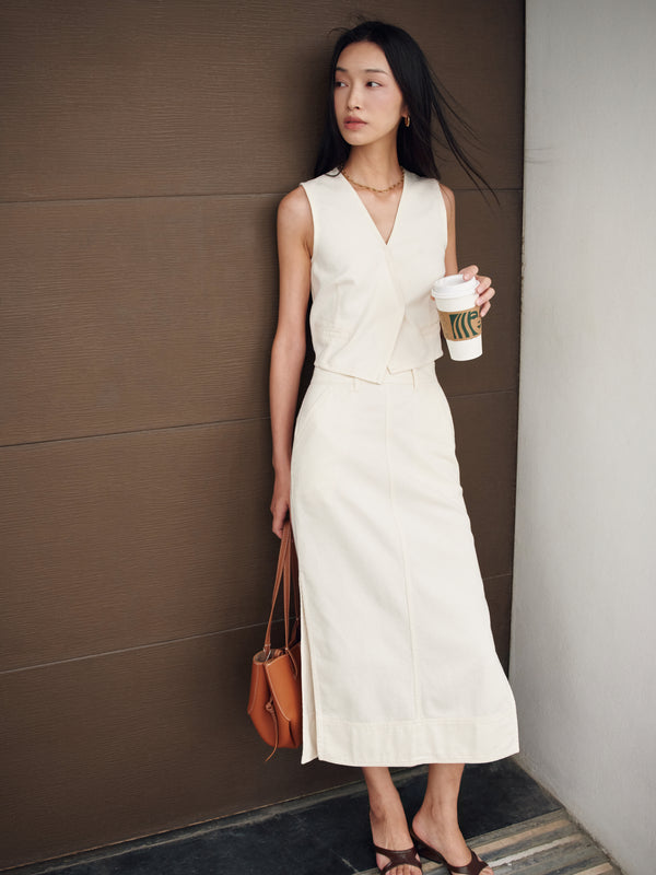 Gentle Denim Column Skirt in Cream (Preview)