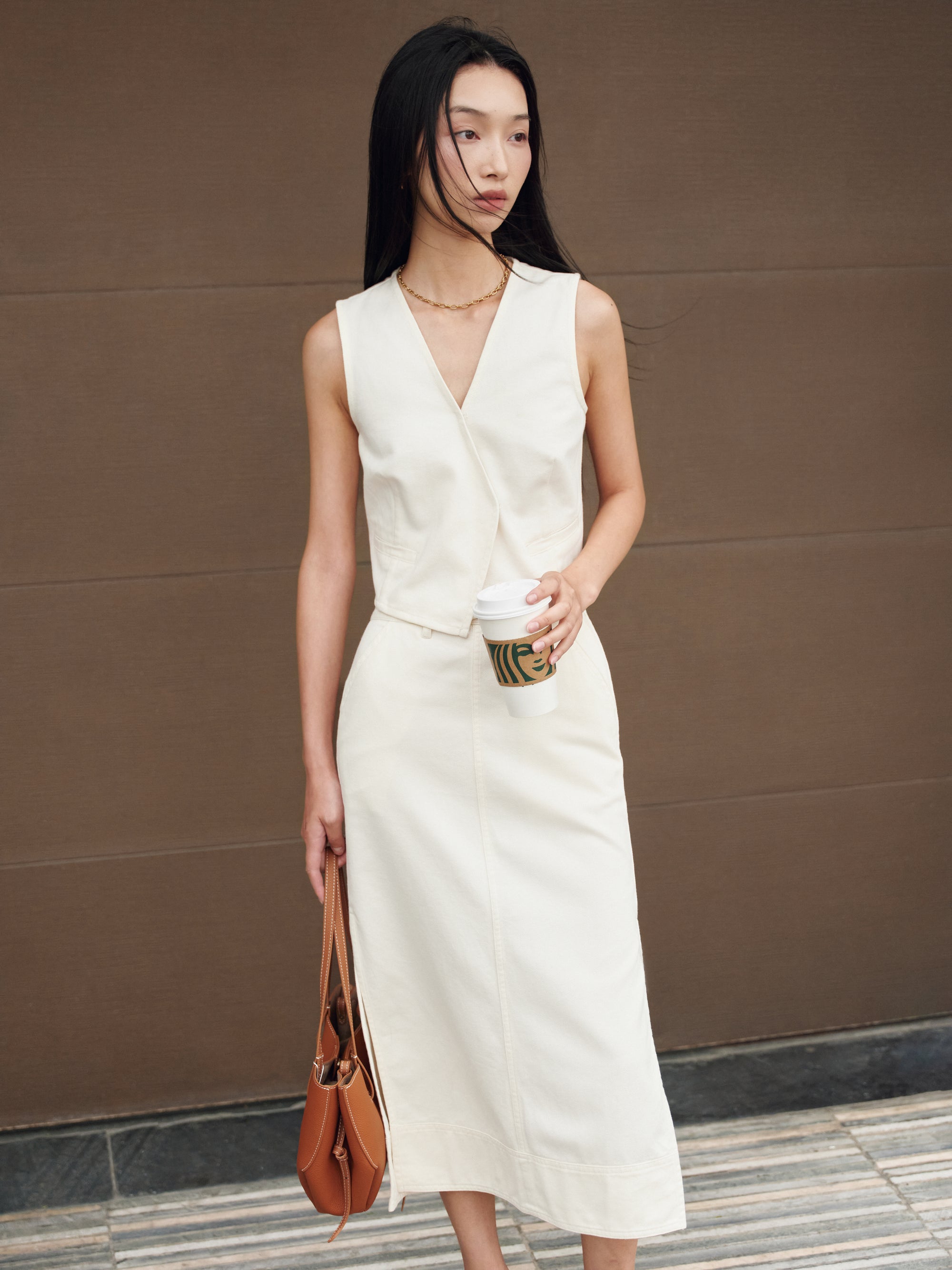 Gentle Denim Column Skirt in Cream (Preview)