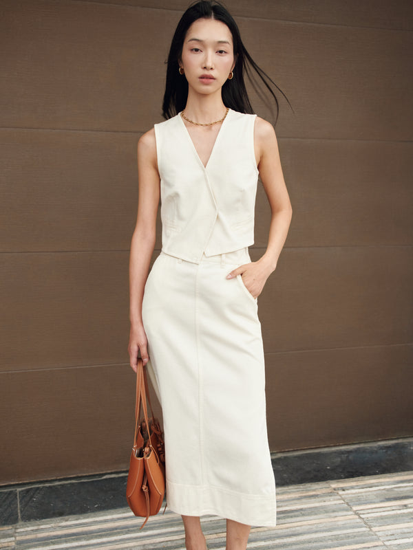 Gentle Denim Column Skirt in Cream (Preview)