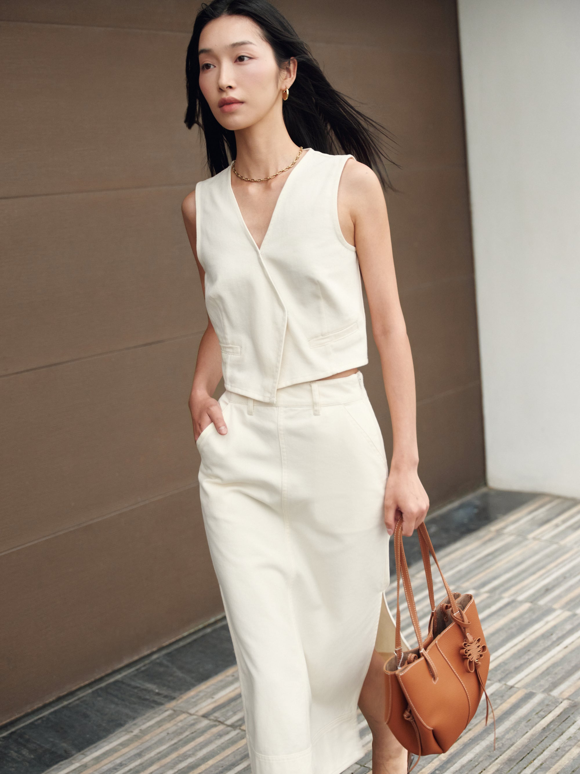 Gentle Denim Column Skirt in Cream (Preview)