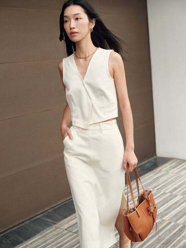 Gentle Denim Column Skirt in Cream (Preview)