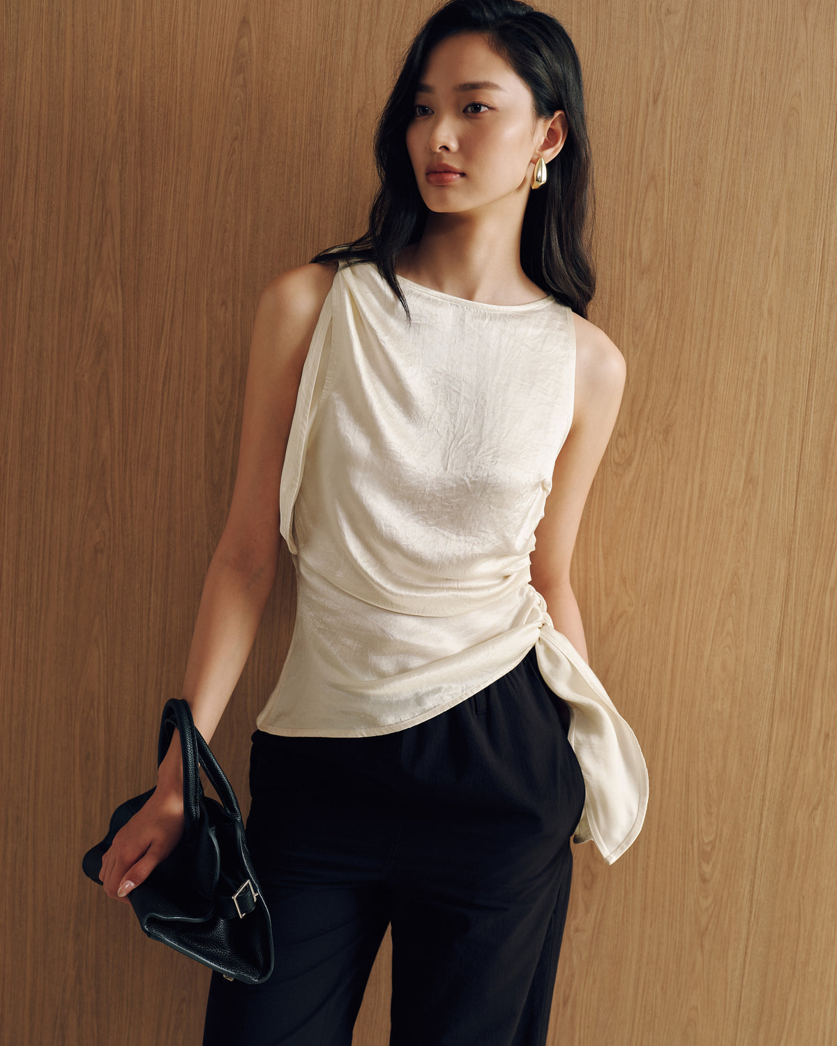 Naia™ Satin Double Tie Top in Pearl (Preview)
