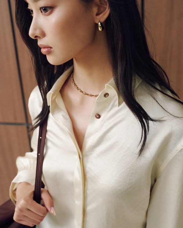 Naia™ Satin Multiway Contrast Button Shirt in Pearl (Preview)