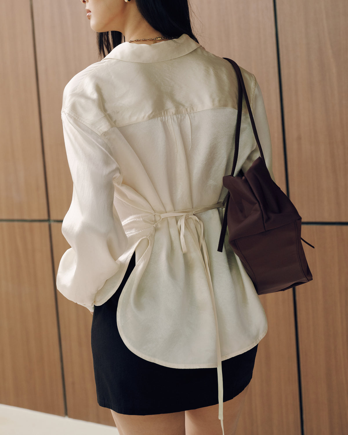 Naia™ Satin Multiway Contrast Button Shirt in Pearl (Preview)