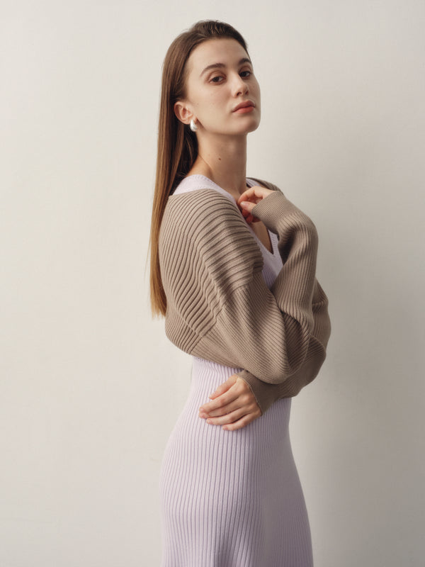 Seamless Knit Shrug Cardigan in Latte