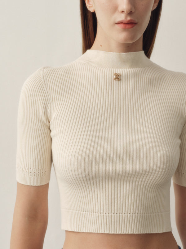Seamless Knit Sleeved Top in Cream