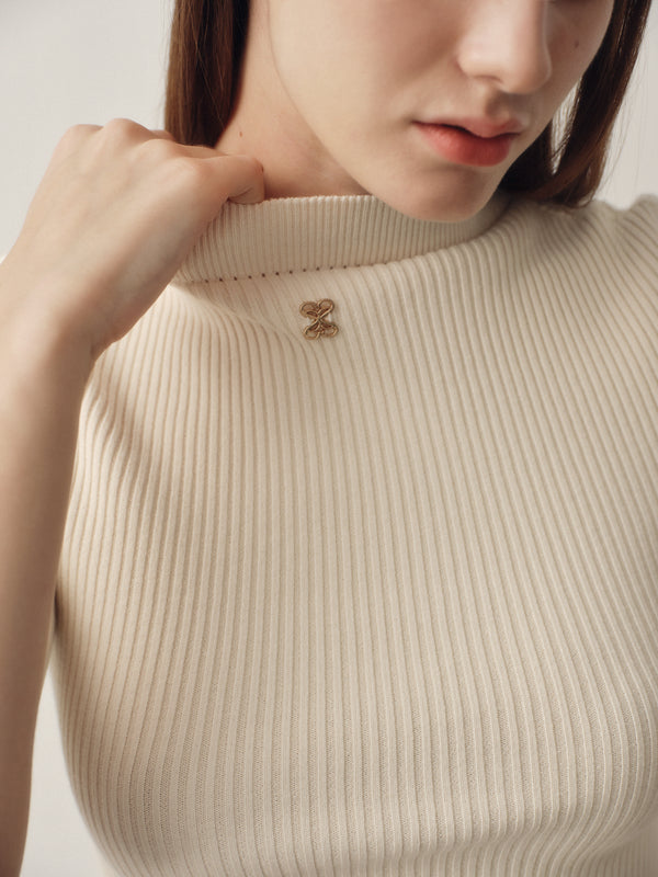 Seamless Knit Sleeved Top in Cream