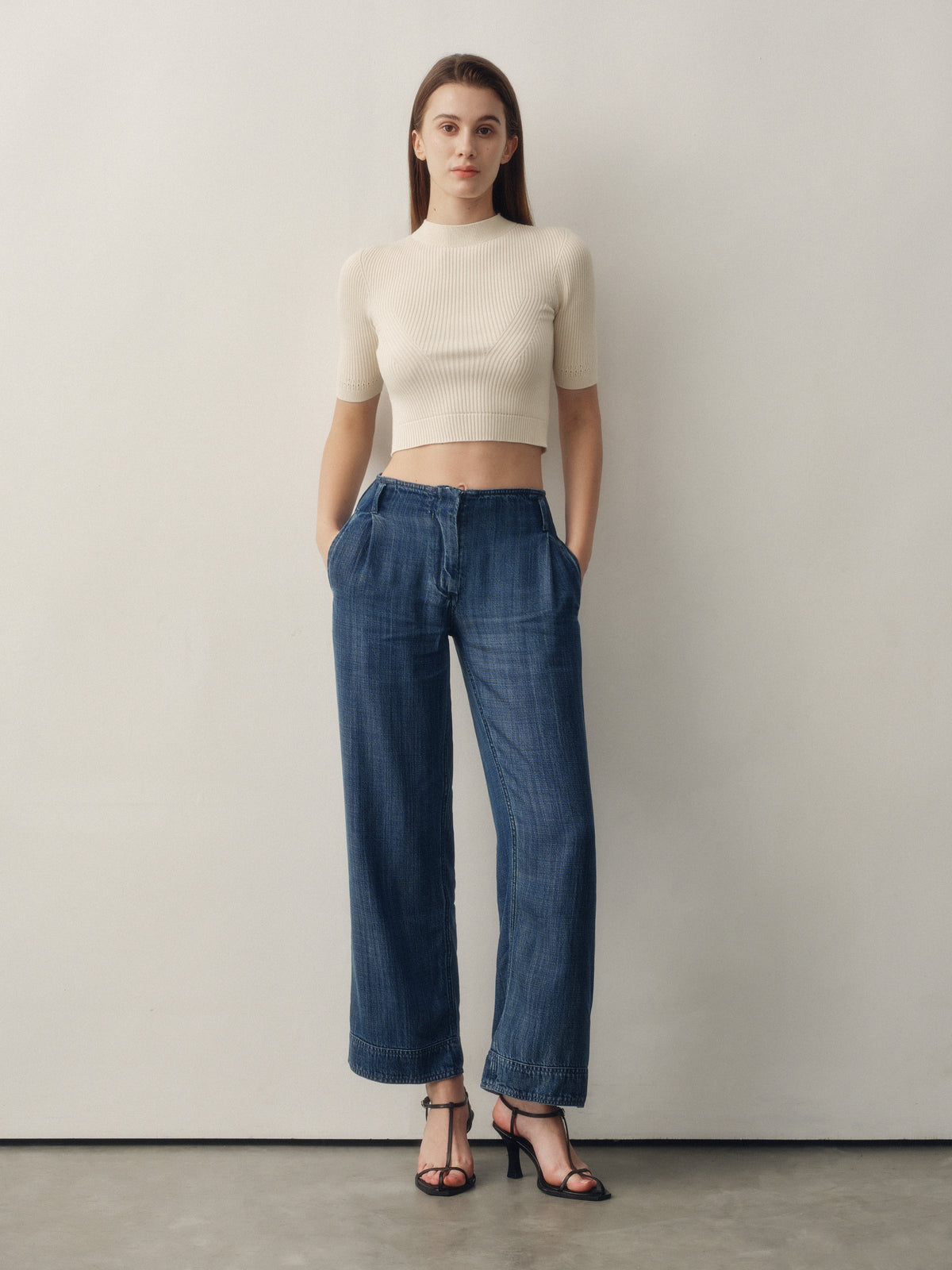 Seamless Knit Sleeved Top in Cream
