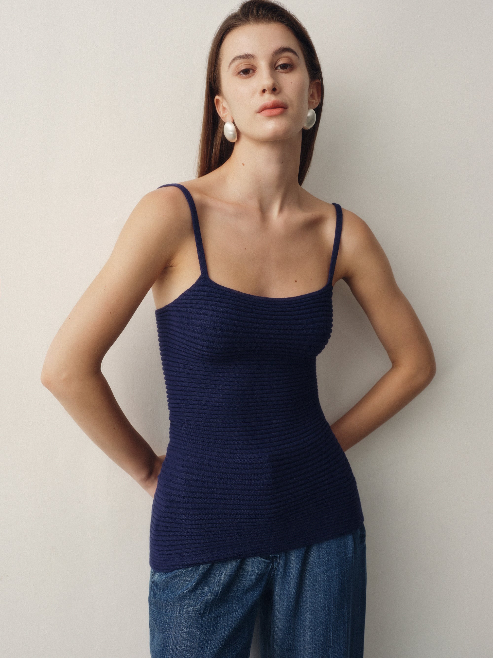 Seamless Knit Camisole Top in Navy