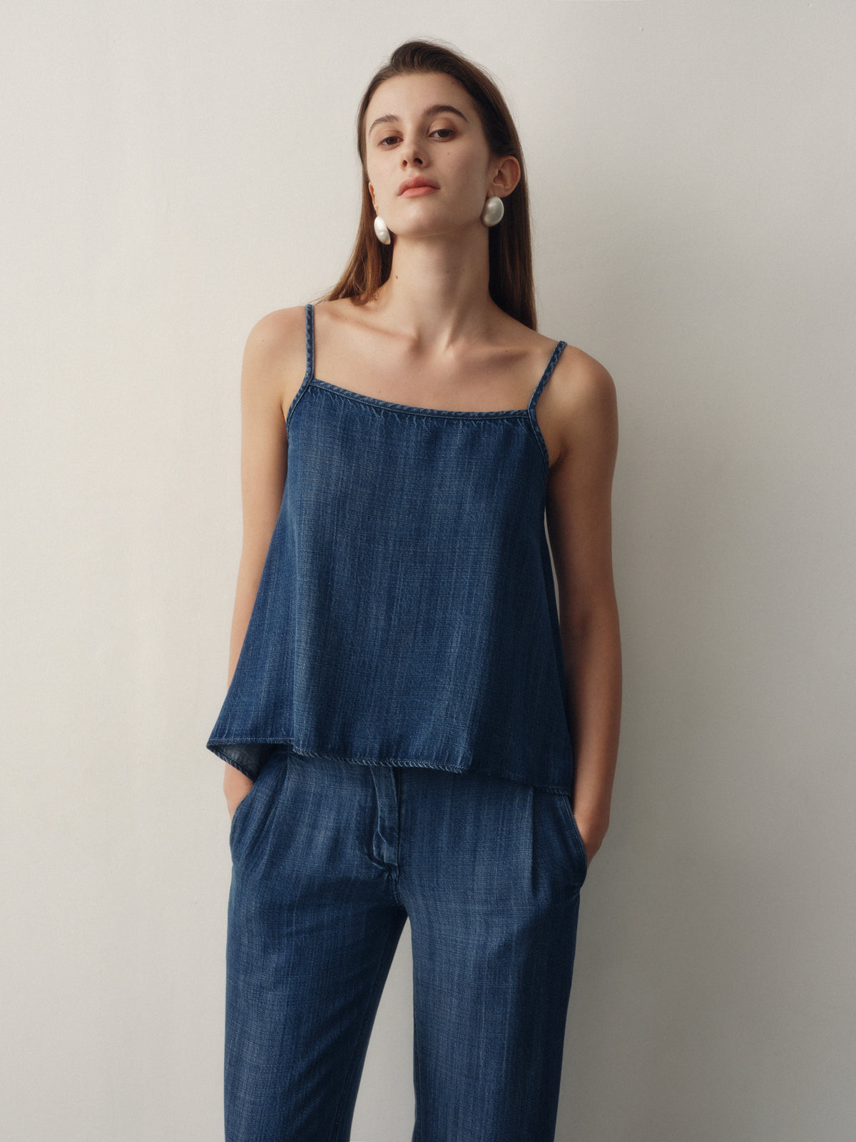 Gentle Denim Camisole Top in Dark Blue