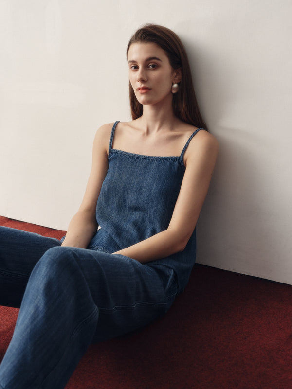 (Preorder for XS,S,M) Gentle Denim Camisole Top in Dark Blue
