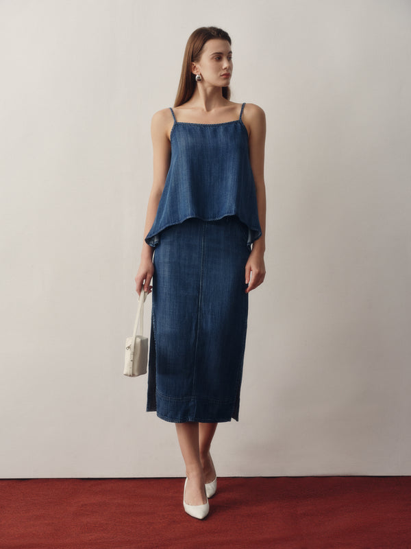 (Preorder for XS,S,M) Gentle Denim Camisole Top in Dark Blue