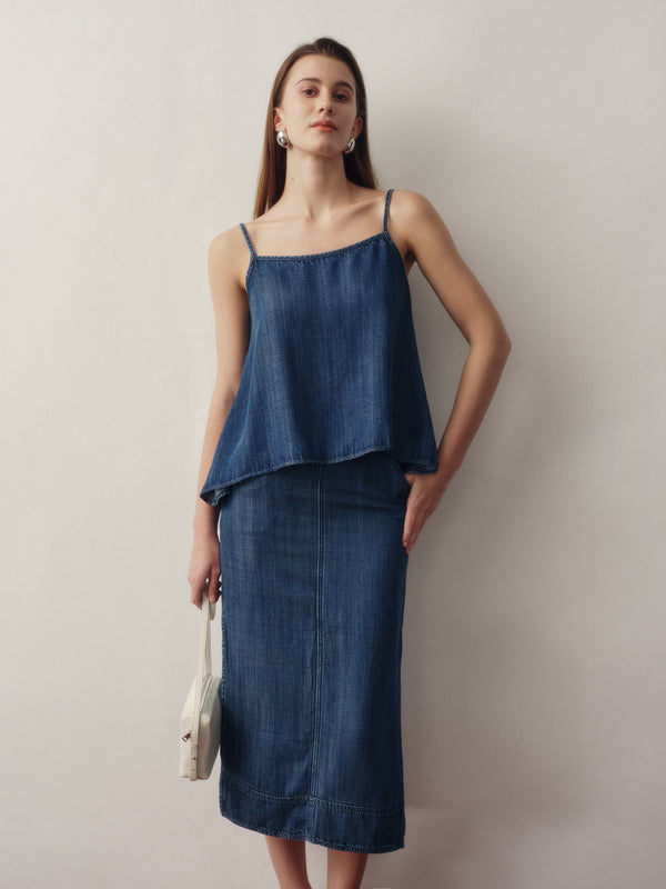 (Preorder for XS,S,M) Gentle Denim Camisole Top in Dark Blue