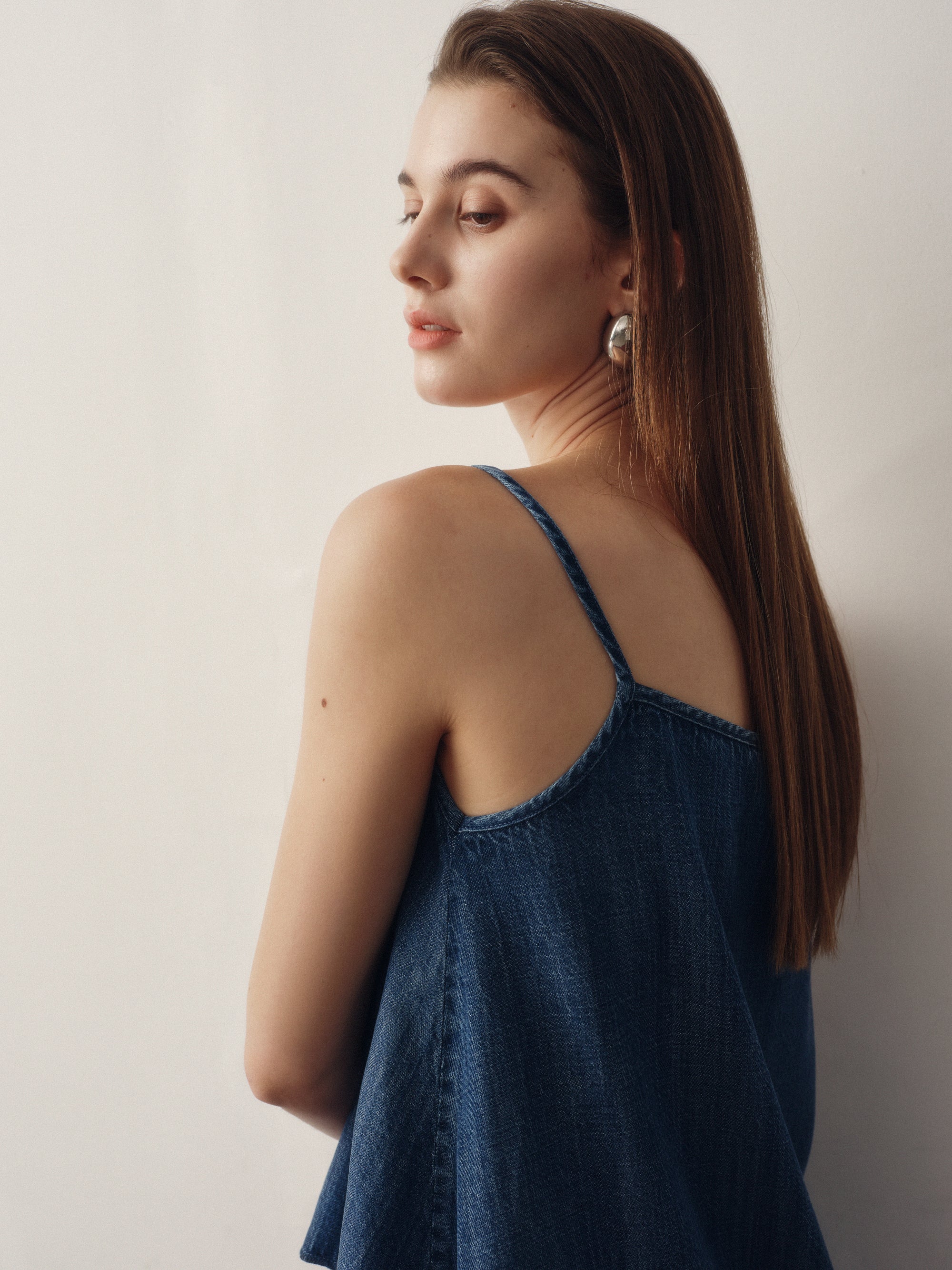 (Preorder for XS,S,M) Gentle Denim Camisole Top in Dark Blue