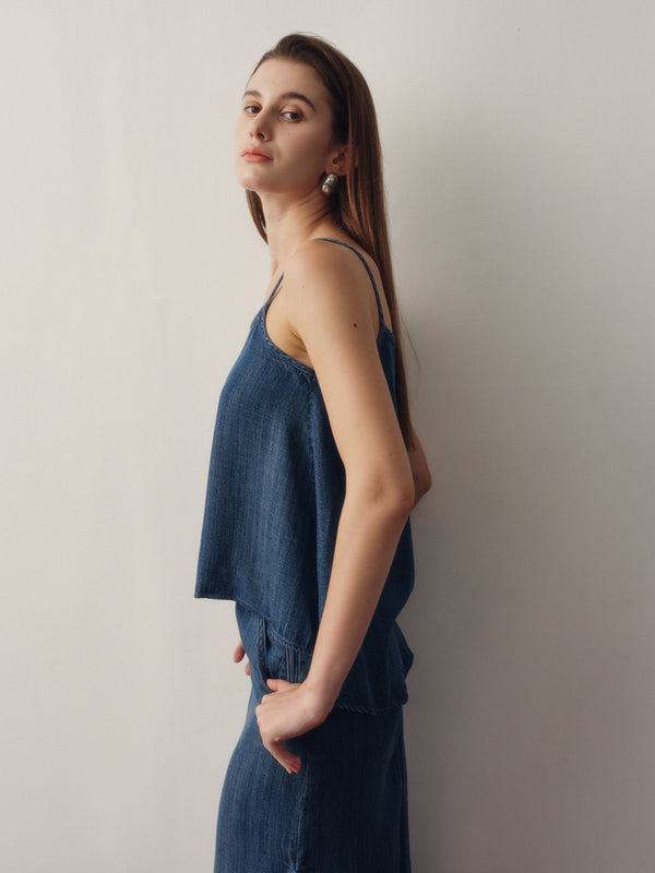 (Preorder for XS,S,M) Gentle Denim Camisole Top in Dark Blue