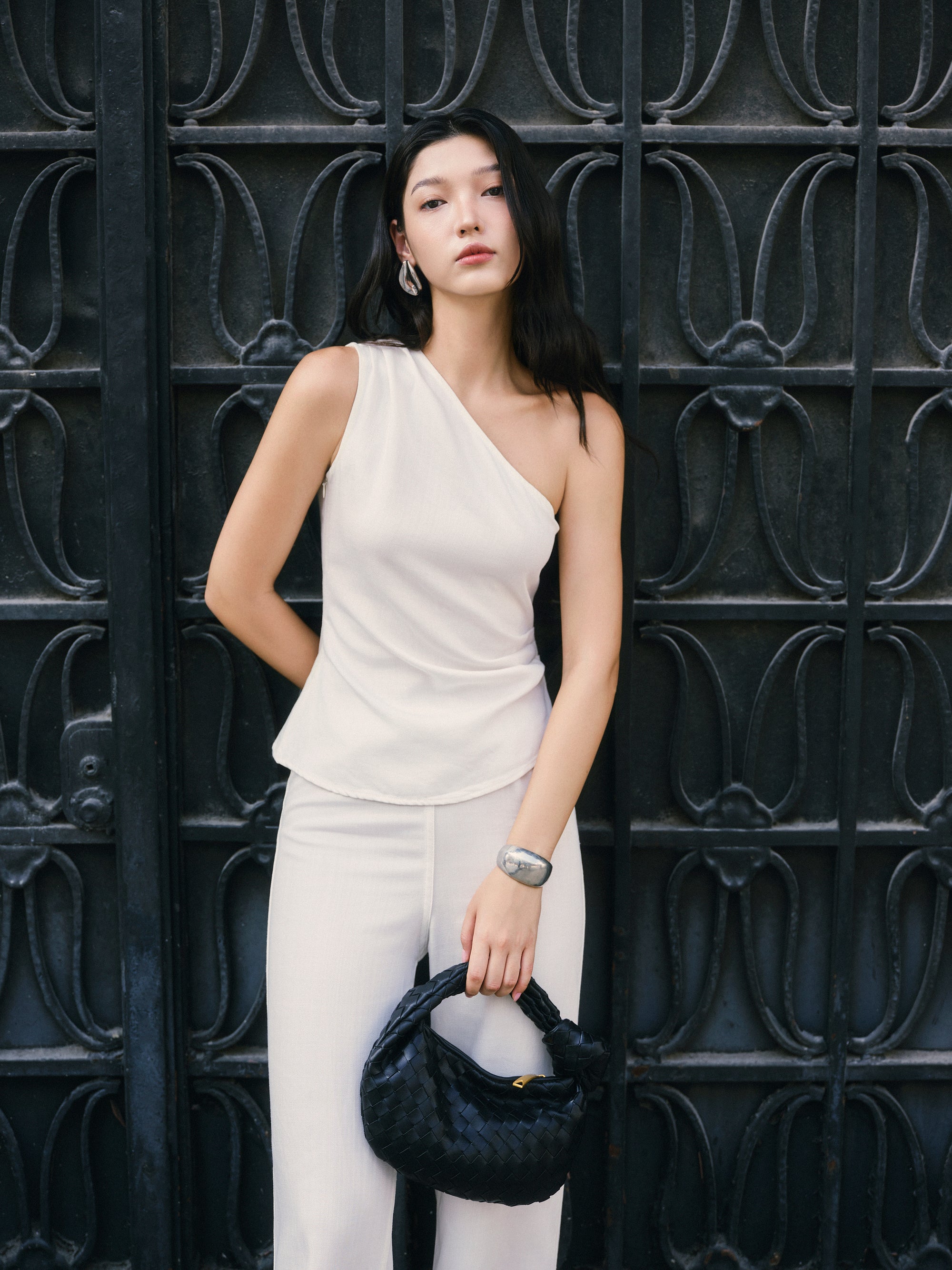 Gentle Denim Toga Top in White