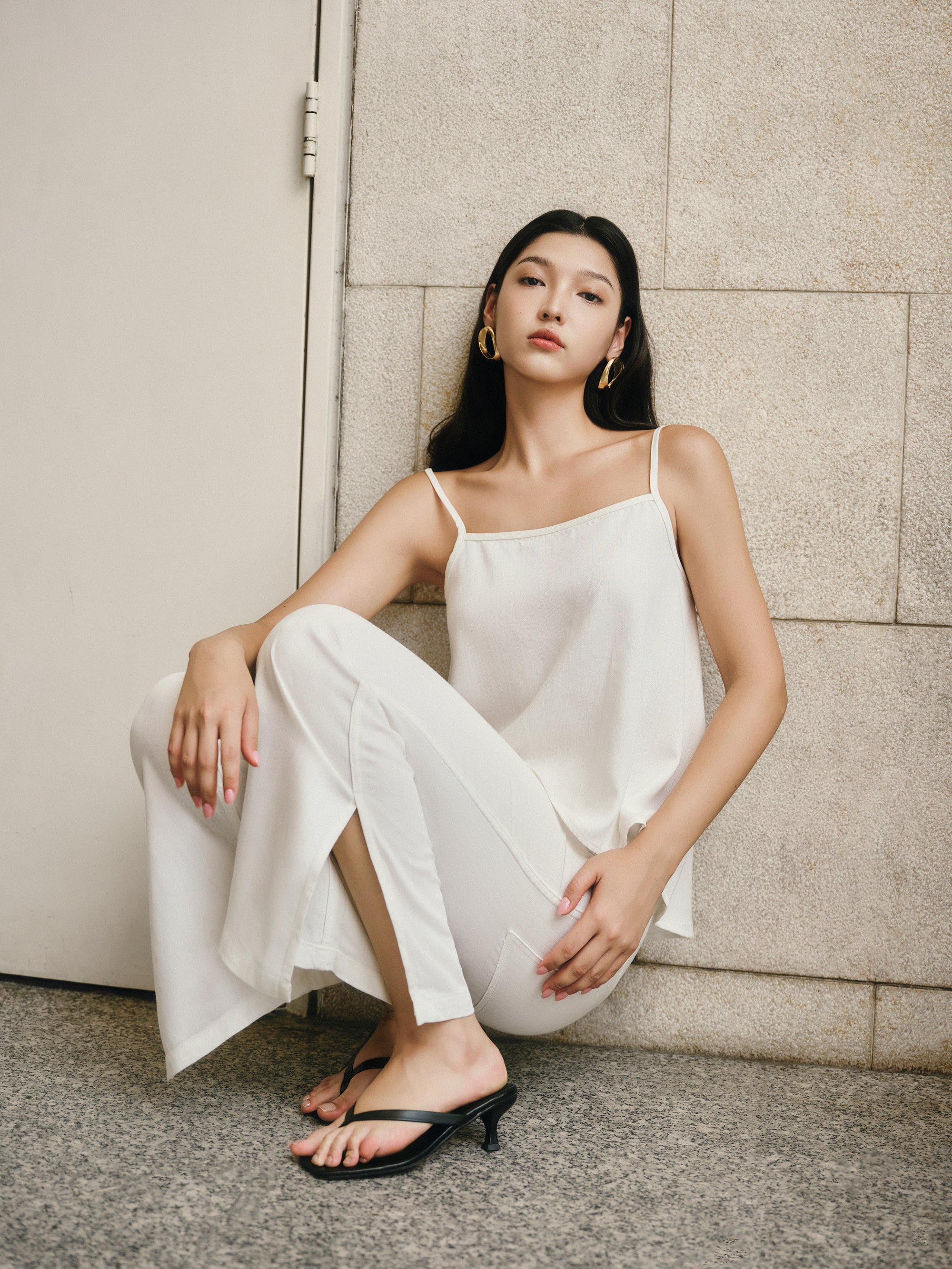 Gentle Denim Camisole Top in White