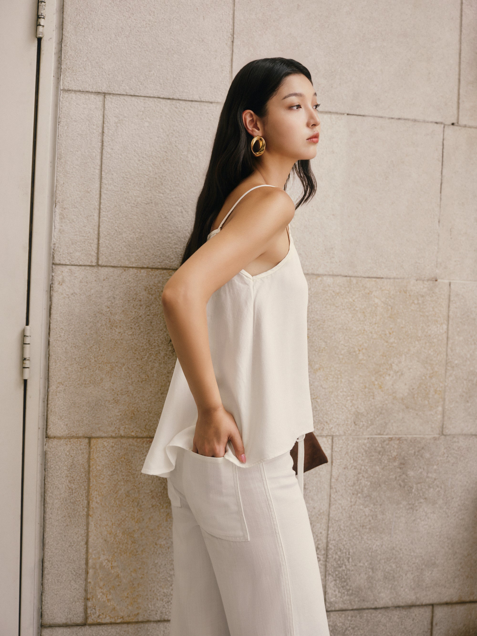 Gentle Denim Camisole Top in White